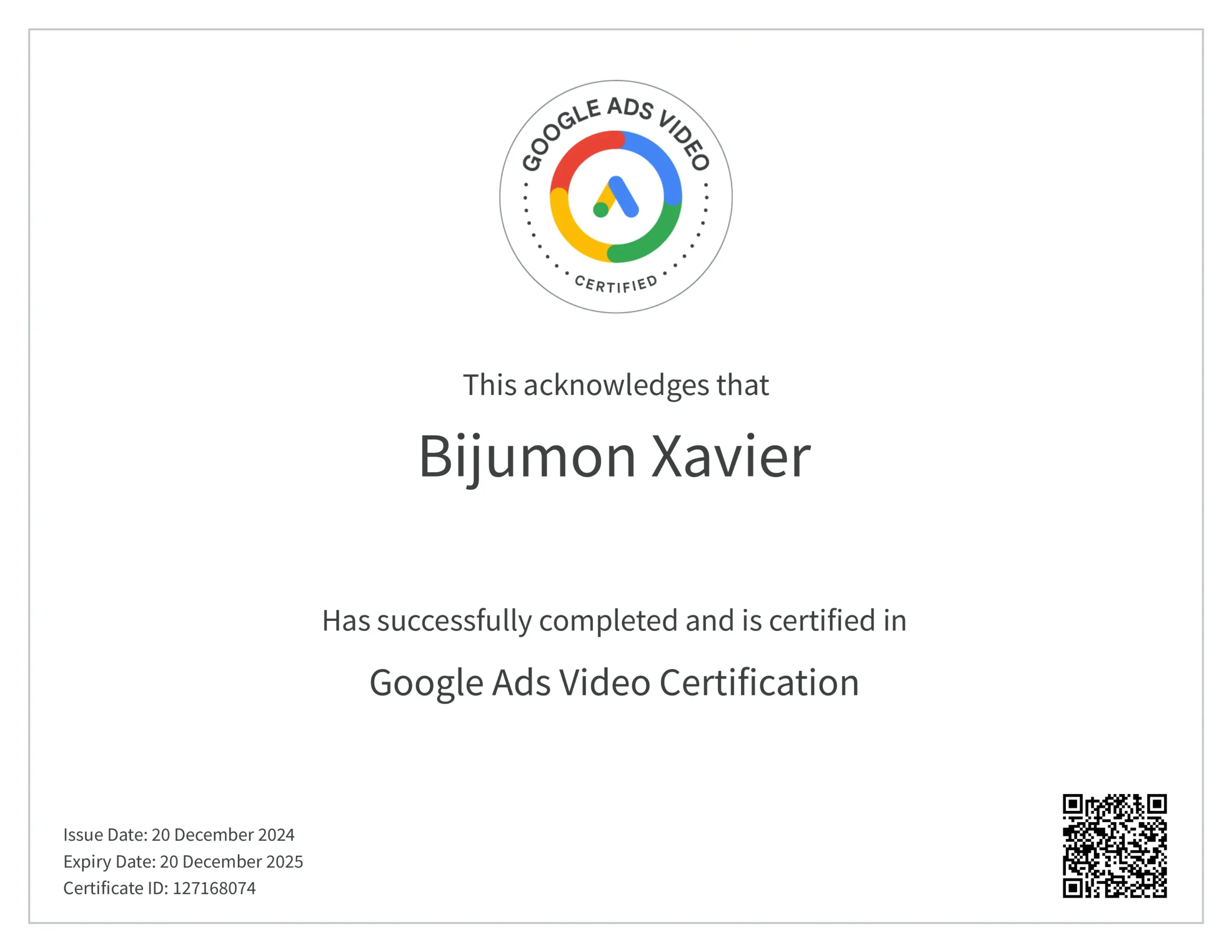 Google ads video certification by best digital marketing expert & trainer in idukki, kerala – SEO, ads, media creator & branding